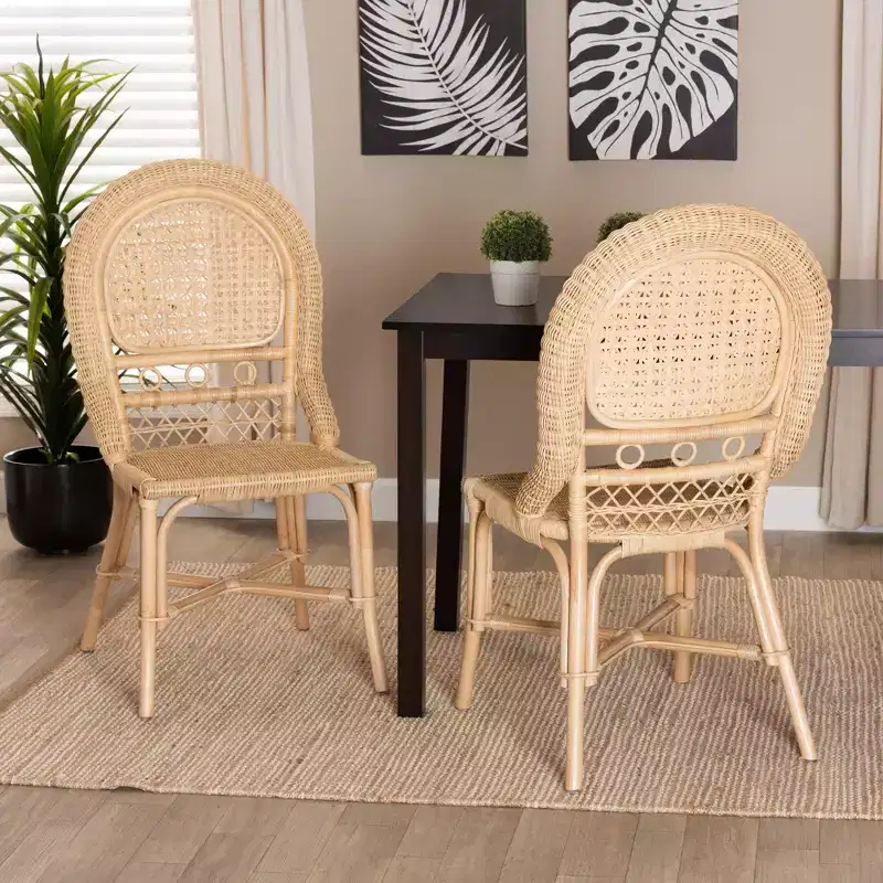 bali & pari Jelita Modern Bohemian Natural Brown Rattan 2-Piece Dining Chair Set