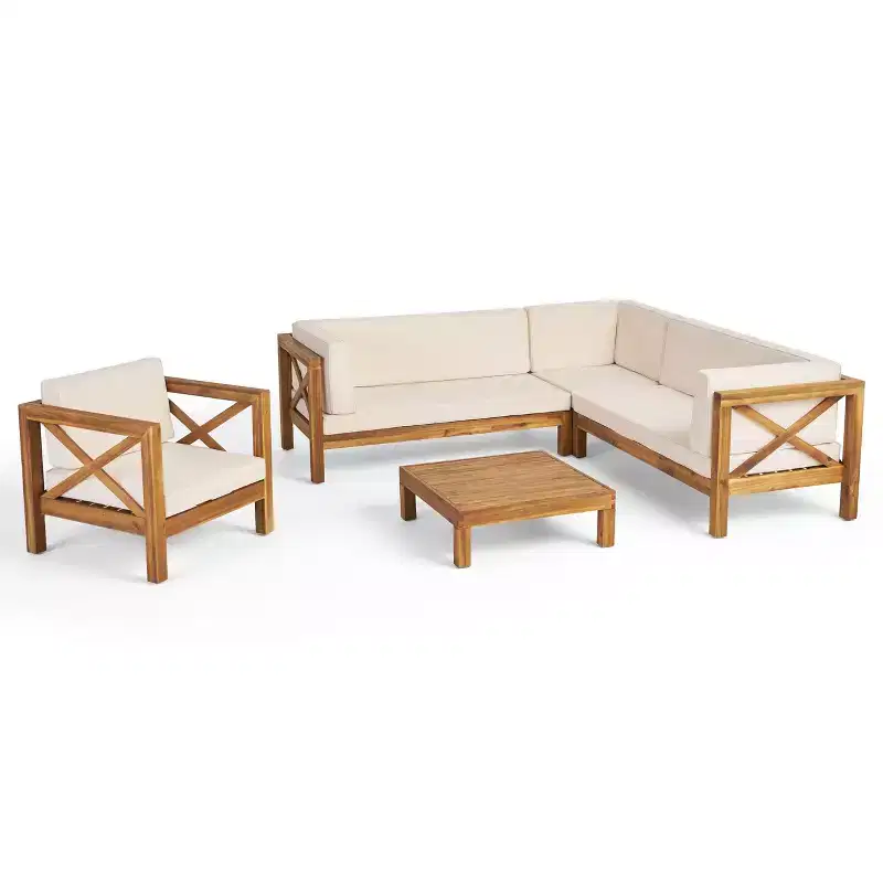 Christopher Knight Home George 5 piece Outdoor Acacia Wood Sectional Set with Coffee Table and Cushions