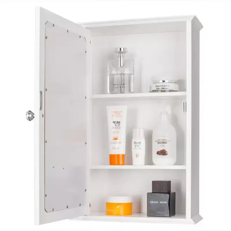 Karl Home Single Door Mirror Indoor Bathroom Wall Mounted Cabinet Shelf White