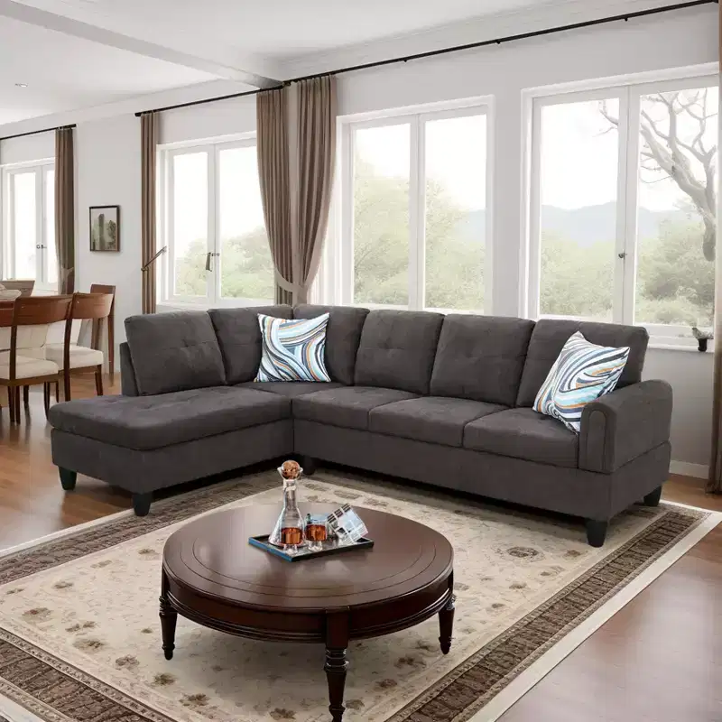Chenille Velvet Sofa, Three-Piece Set for Living Room, Features Double-Layer Spring and Soft Comfort