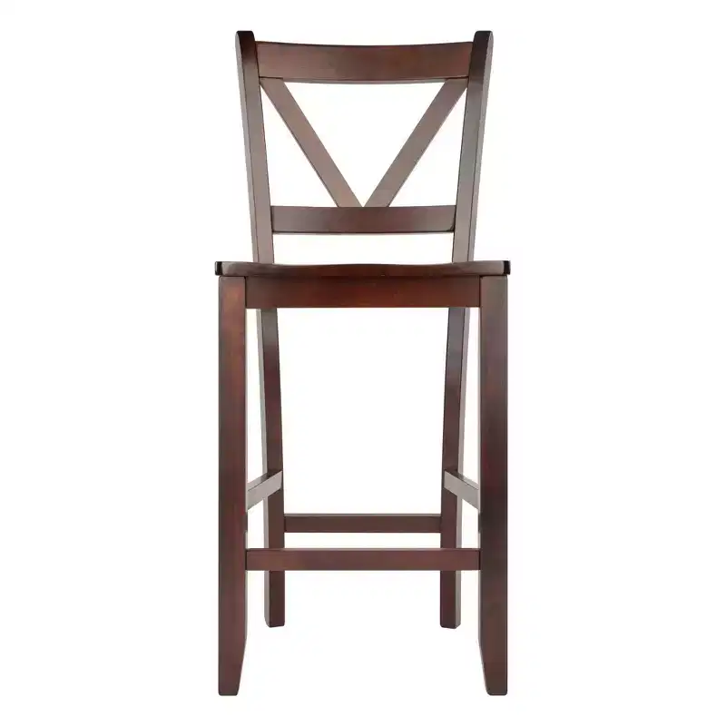 24" Set of 2 V-Back Counter Height Barstool Wood/Walnut