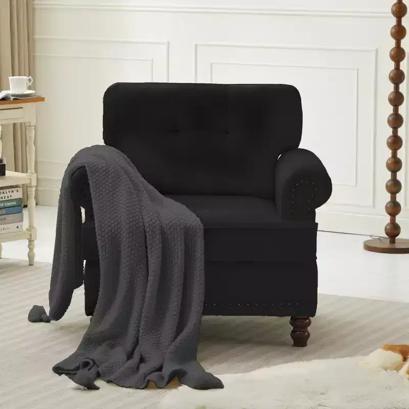 Chenille Upholstered Pull Point Accent Chair, Sofa Armrest Chair for Living Room, Bedroom, Office