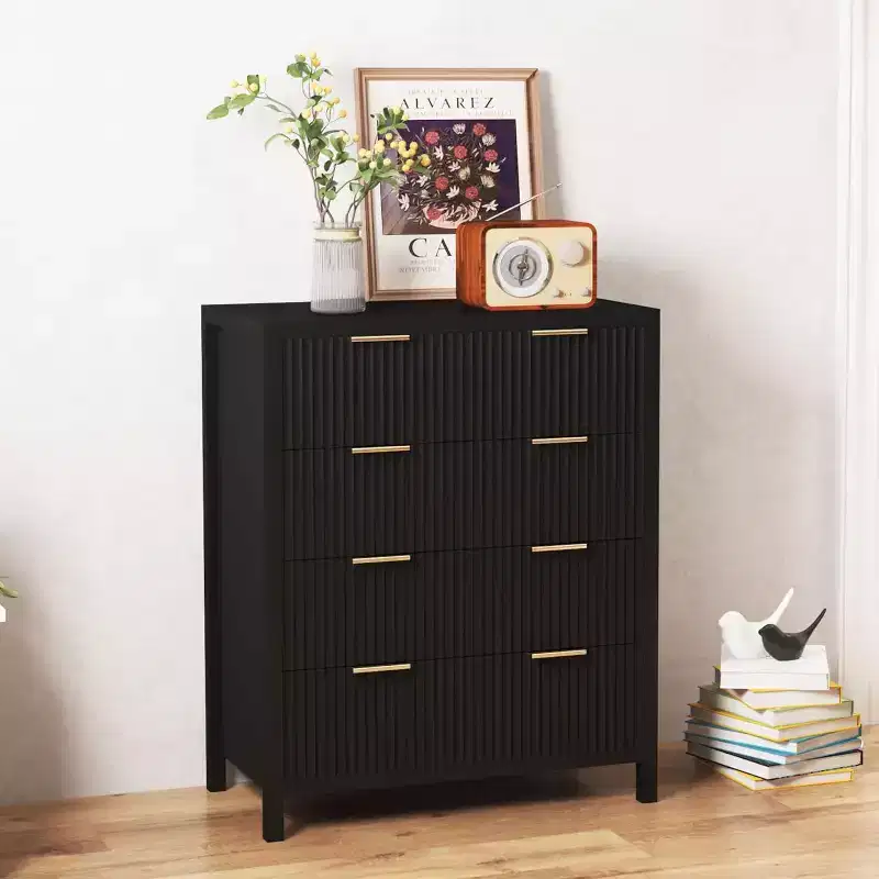 4 Drawer Dressers for Bedroom, Modern Closet Chest of Drawers with Waveform Fluted Panel, Large Wood Storage Dresser Organizer