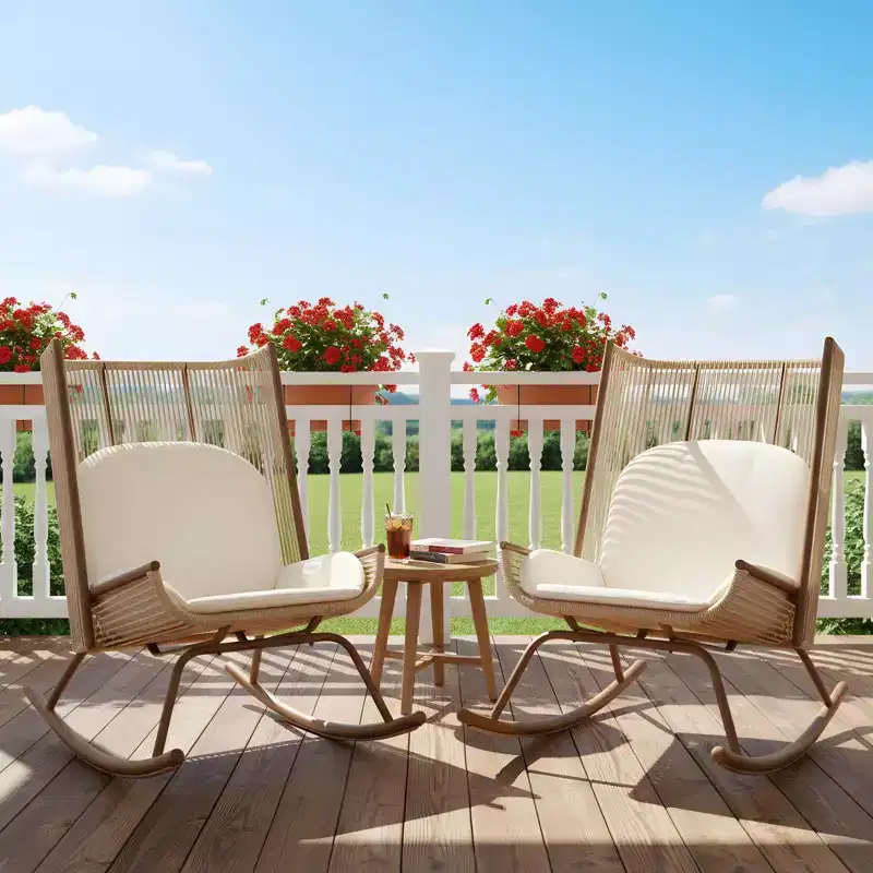 Christopher Knight Home Katerina Farmhouse Outdoor Woven Rattan Rocking Chairs with Cushions (Set of 2)