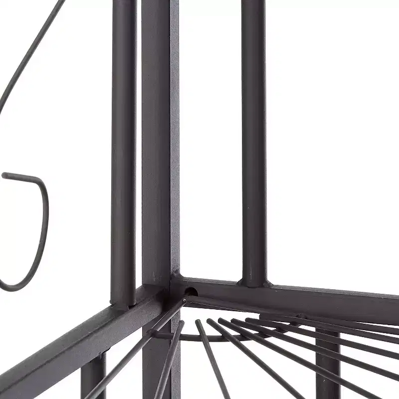 4-Tier Corner Bakers Rack - Black Metal Frame with Walnut Wood Shelves, Kitchen Storage