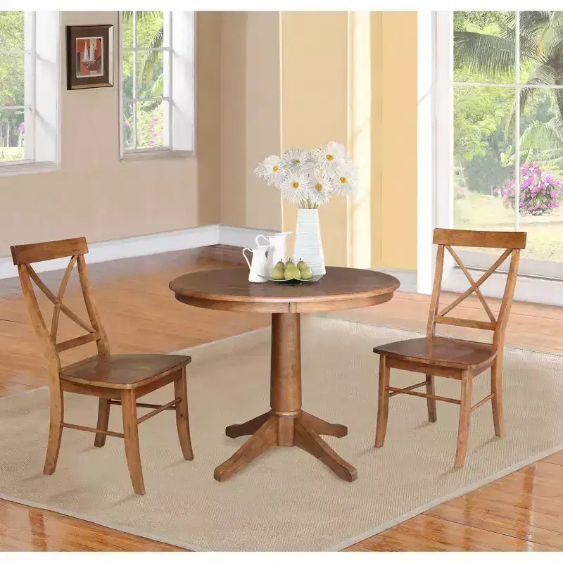 36 David Round Top Pedestal Table with 2 X Back Chairs - International Concepts