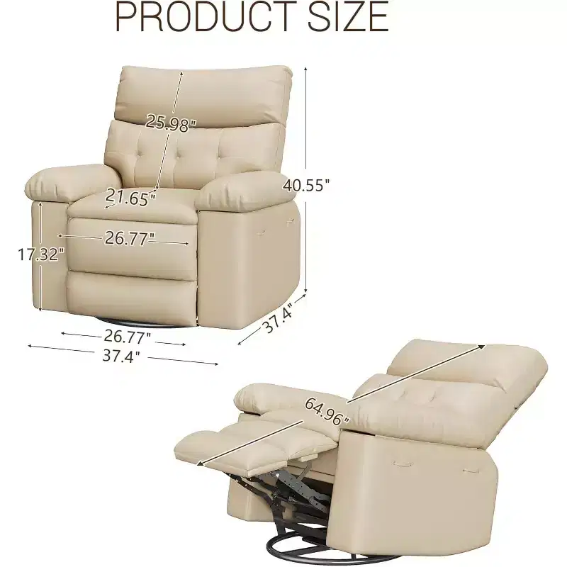 Oversized Recliner Chair with Heat & Massage  Extra Wide Swivel Rocker PU Leather Sofa with Side Pocket for Living Room, Nursery