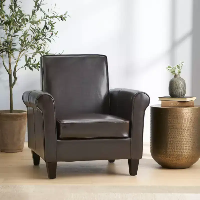 Contemporary Upholstered Club Chair with Rolled Arm