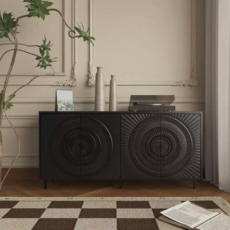 Okak Modern Sideboard Buffet, Storage Cabinet with 2 Doors and Hand-carved Patterns, Curio Cabinet for Dining Room, Living Room, Kitchen