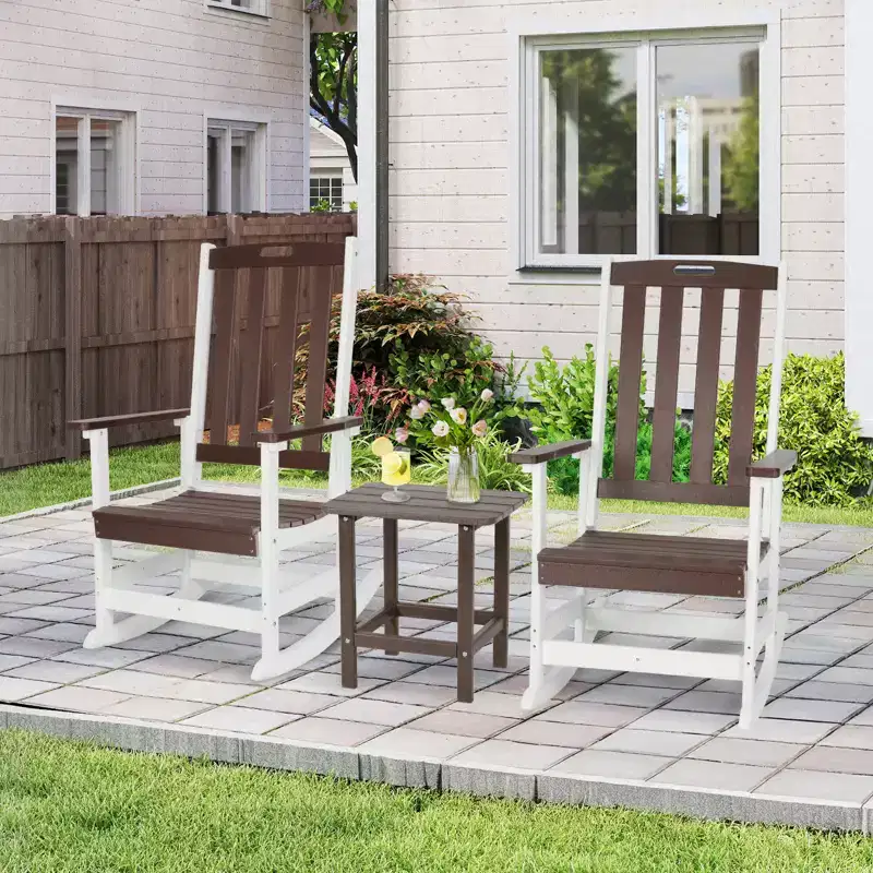 Aoodor Outdoor Rocking Chair, HDPE Slatted Porch Rocker with Armrests, All-Weather Design for Outdoor or Indoor