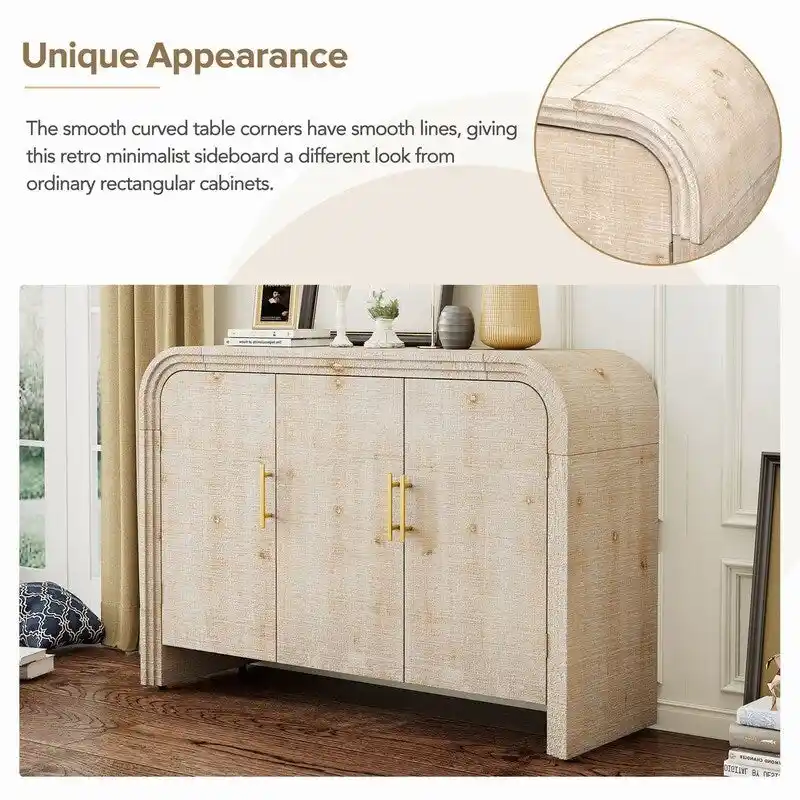 47.2W Sideboard with Gold Handles and Adjustable Dividers - N/A
