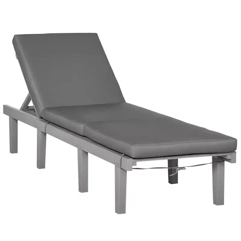 Chaise Lounge Chair for Outdoor Outdoor Chaise Lounge with 4-Position Adjustable Backrest and Cushion, Reclining Beach Lounge Chair for Deck