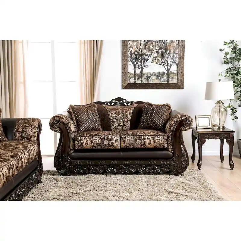 Dayaram Traditional Brown Chenille Semi-Firm Loveseat