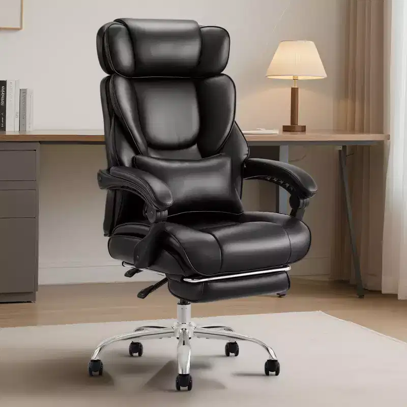 Ora Maison High Back Office Chair with Footrest  Reclining Leather Desk Chair for Naps & Work, Black