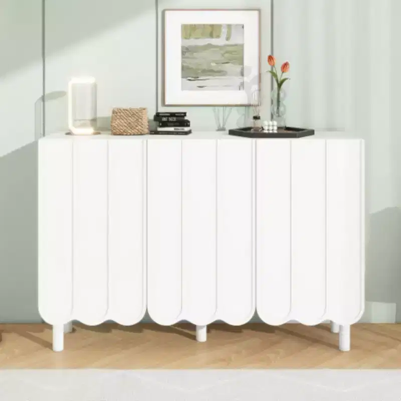 Living Room Storage: Cream Minimalist Shoe Cabinet with Adjustable Shelf