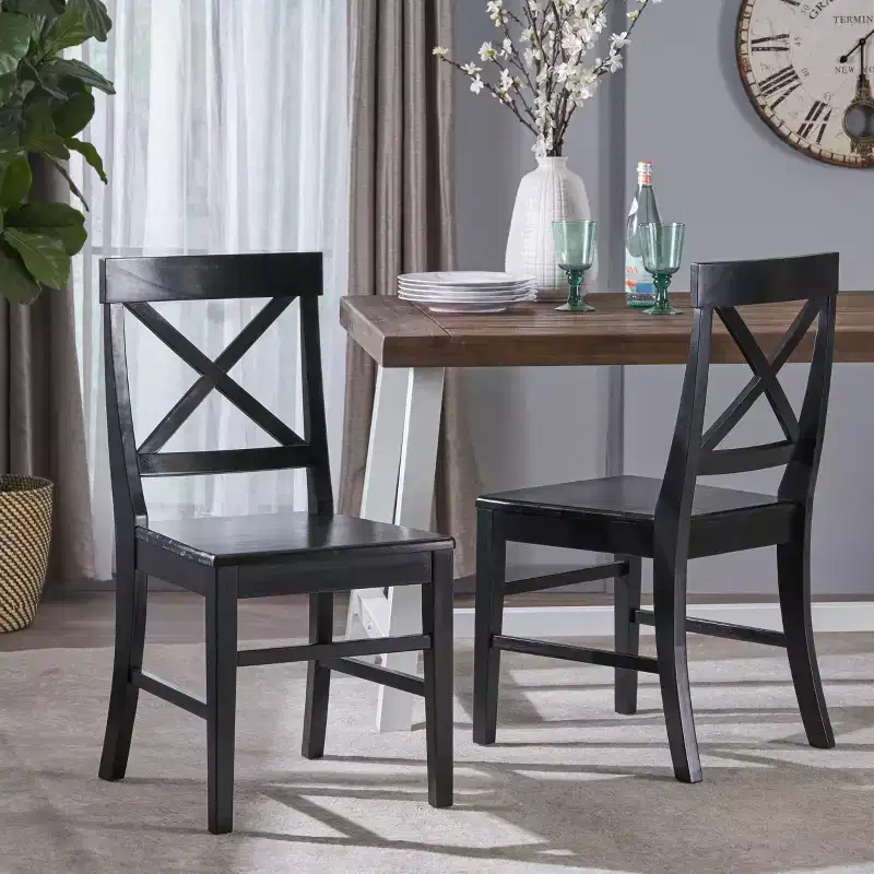 Black/Light Gray/Walnut/White Farmhouse Acacia Dining Chair, Set of 2