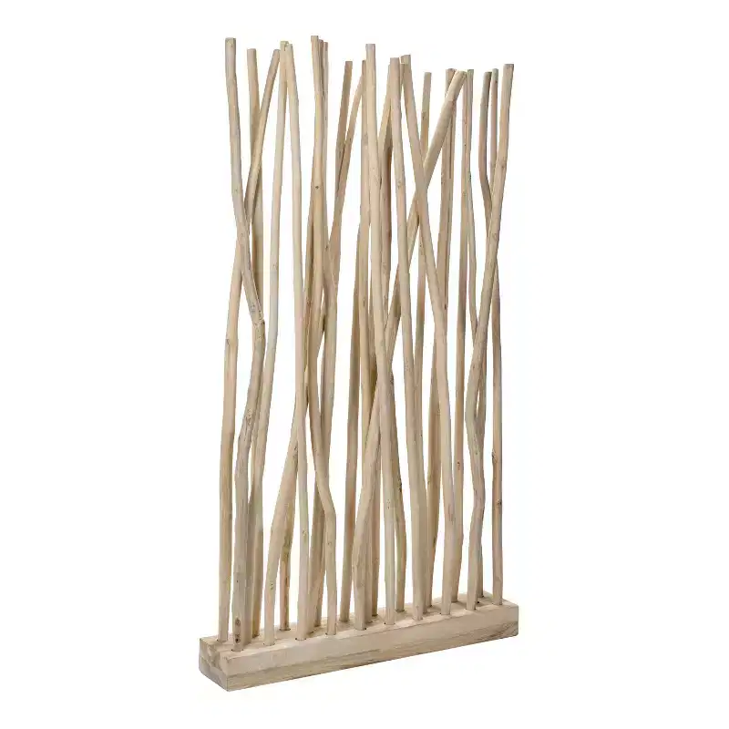 Coastal Bohemian Handcrafted Teak Branch Single Panel Room Divider 39W x 68H