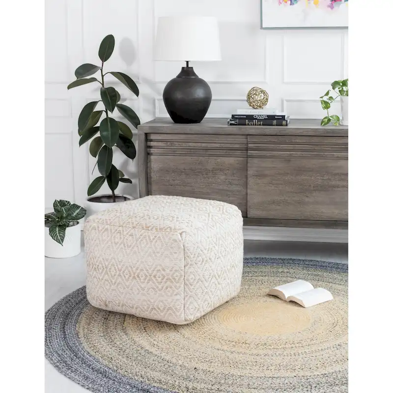 Jani Rhombus 22-inch Brown Square Pouf Ottoman - Handmade Footrest for Living Room, Bedroom, Nursery, Kidsroom