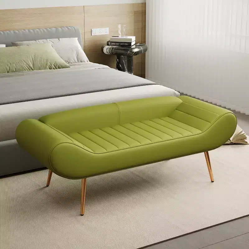 57 Inch Sofa Stool Bench with Armrest Backrest Metal Leg 400lbs Load Capacity PVC Fabric Curved Sofa for Bedroom End of Bed Green