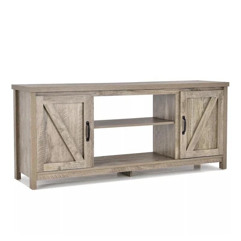 Brown Engineered Wood TV Stand with 2 Cabinets and Adjustable Shelves for 1 Person, Fits TVs up to 65
