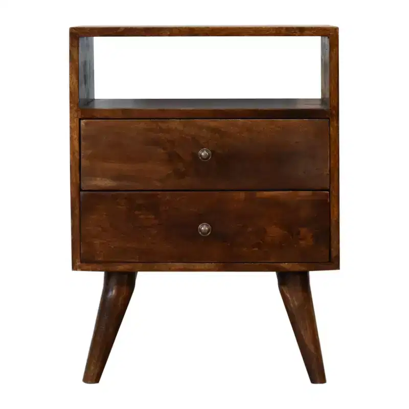 HomeRoots 24 Chestnut Solid Wood Two Drawer Nightstand