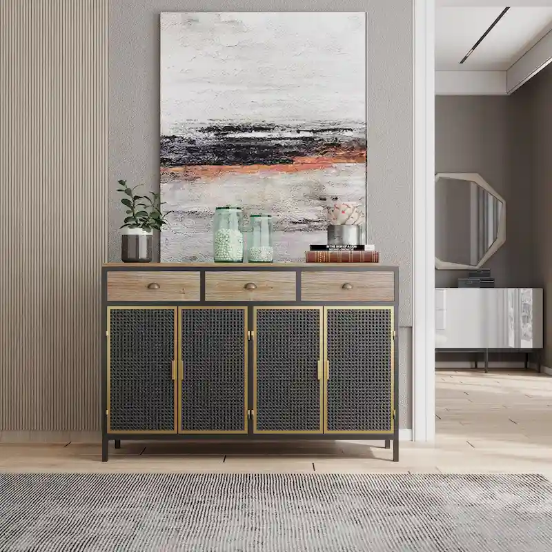 Freestanding Sideboard Cabinet with Drawers and Closed Storage – Dark Gray, 1-Unit