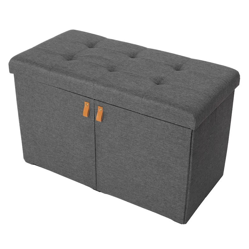 Cushioned Ottoman Shoe Storage Bench, Modern Gray