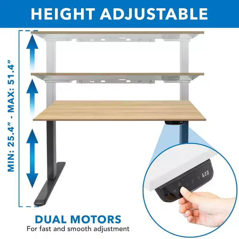 Mount-It! Dual Motor Electric Black Sit-Stand Desk with Maple Tabletop