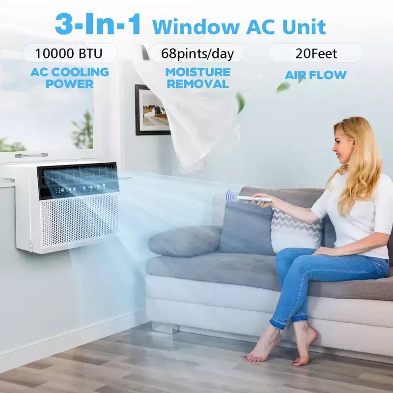 Window Air Conditioner 10000 BTU, 3 in 1 Ac Window Unit for Room Cools up to 450 Sq.Ft, Energy Saving mode,3 Fan Speeds & Quiet Operation