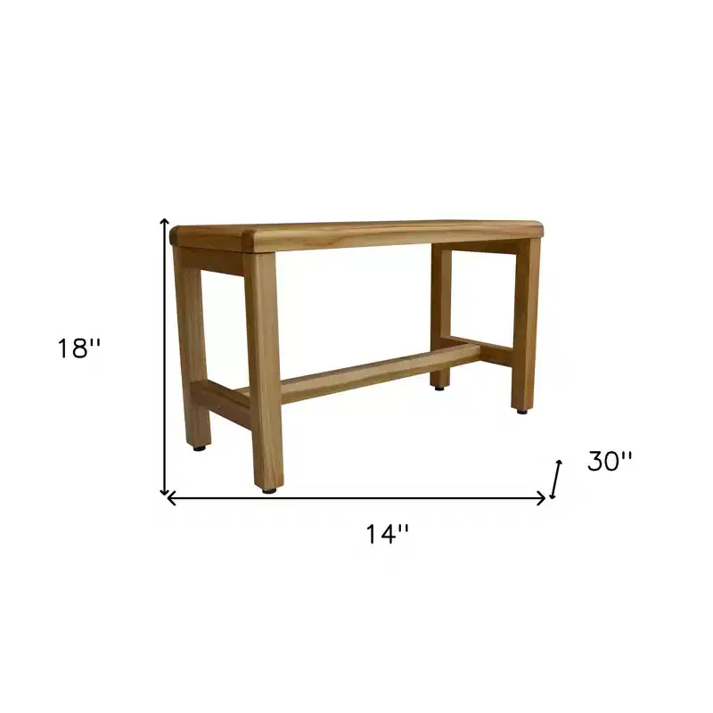 Compact Rectangular Teak Shower & Outdoor Bench 30x14x18, Utility Shelf, Natural Finish