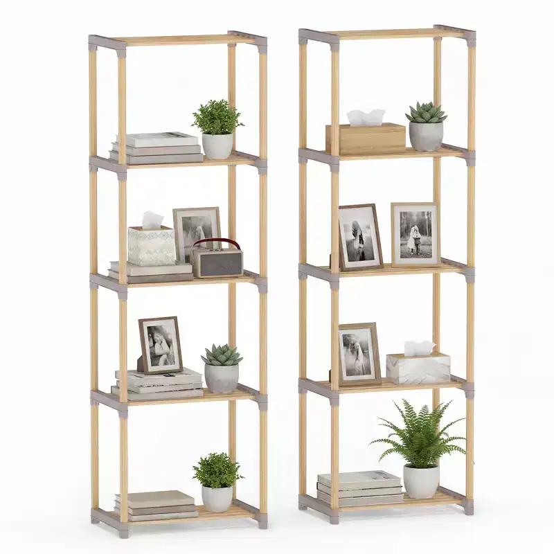 Gymax 2PCS Freestanding 5-Tier Bookshelf w/ Splinter-Free Storage Shelves for Home