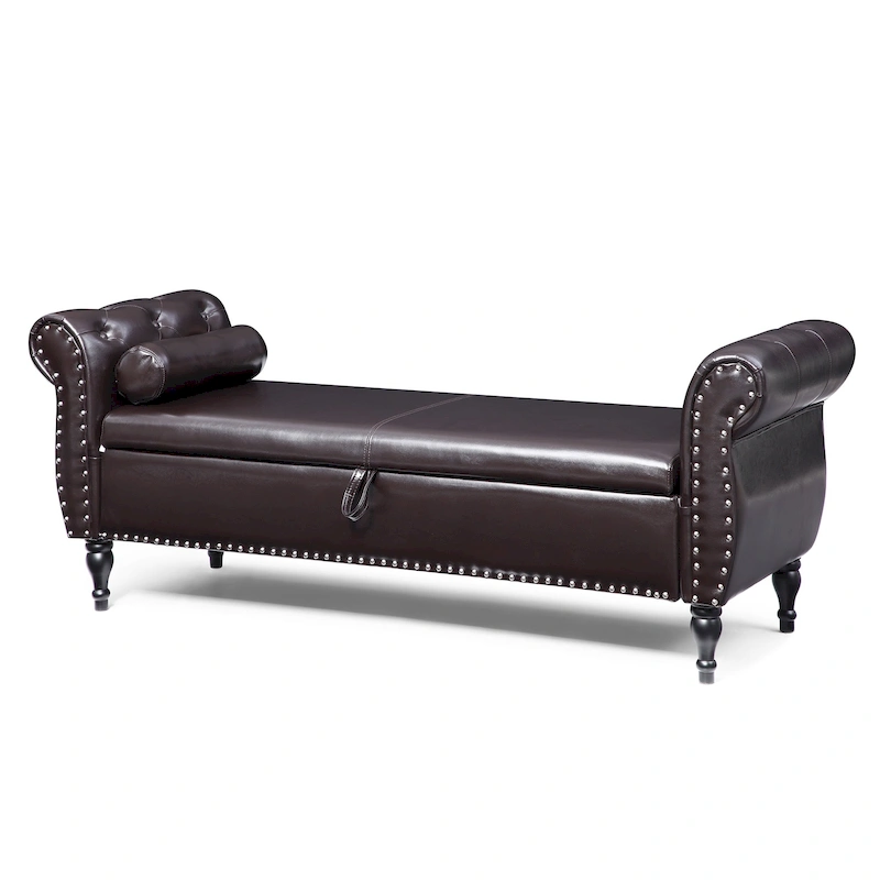 63 PU End of Bed Bench Flip Top Entryway Ottoman with 1 Pillow