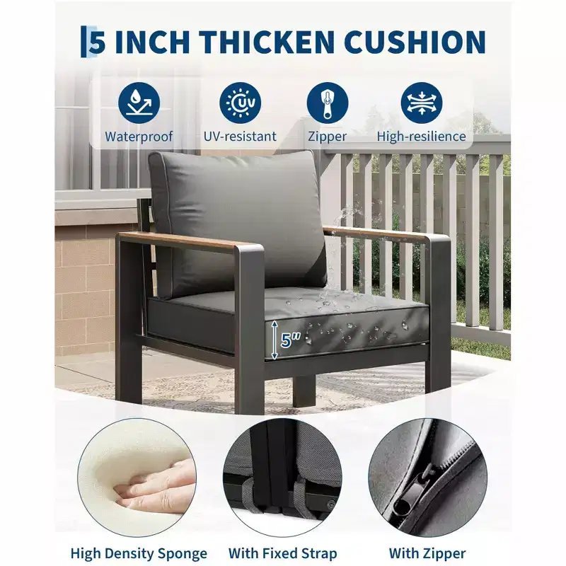 Aluminum Outdoor Patio Furniture Set,5-Piece Sectional Conversation Set with Thick Washable Cushions & Coffee Table, Modern Outdoor Seating for Porch