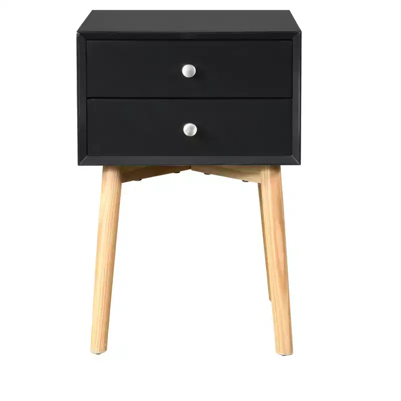 Side Table,Bedside Table with 2 Drawers and Rubber Wood Legs, Mid-Century Modern Storage Cabinet for Bedroom Living Room, Black is a modern.