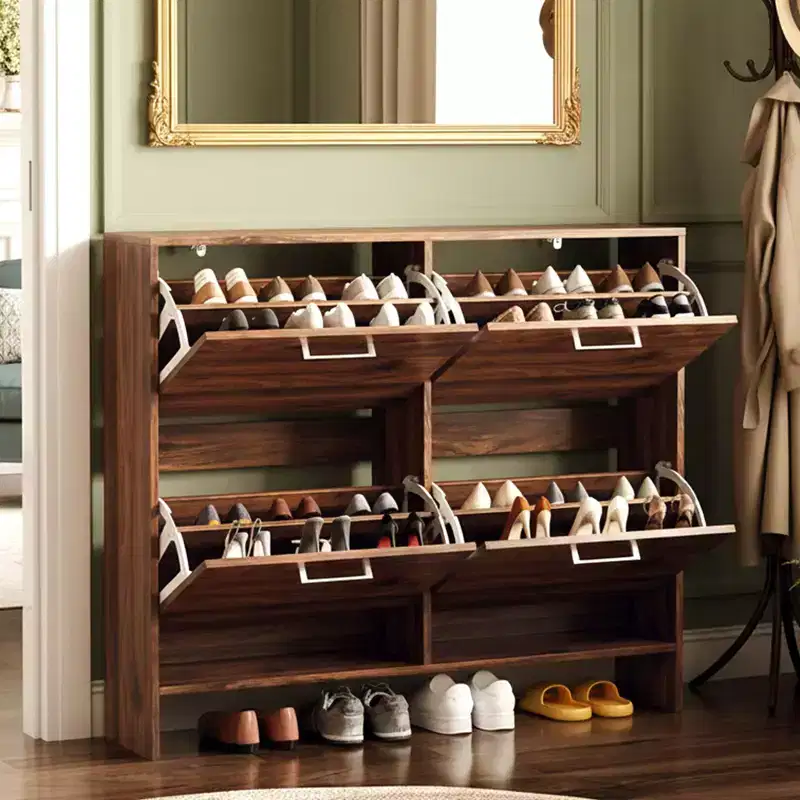 Karl Home 42 W 4-Flip Drawer Flat Top Shoe Cabinet with Silver Metal Handles