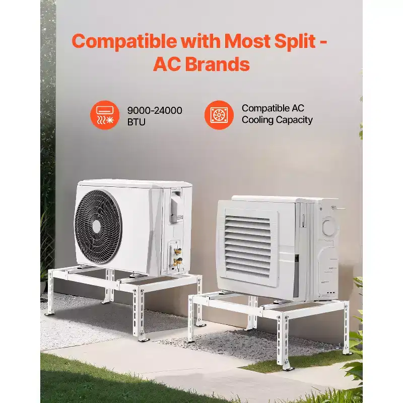 Adjustable Anti-Vibration Mini Split Ground Stand for 9000-24000 BTU Ductless AC Heat Pump, White