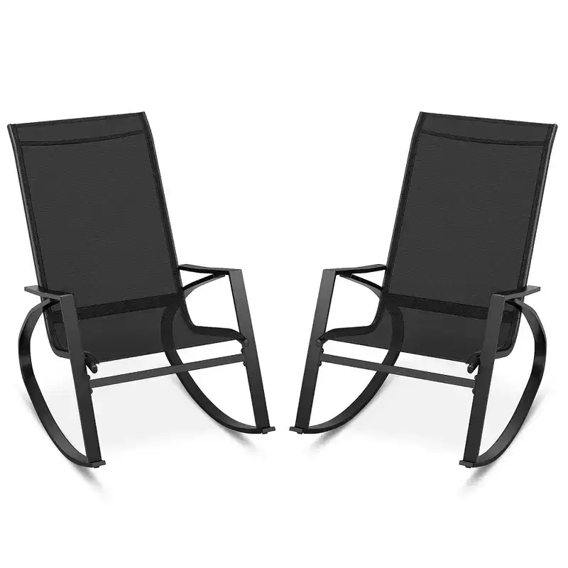 Costway 2 PCS Patio Rocking Chairs w/ Ergonomic Backrest Seat Safe Stoppers for Backyard