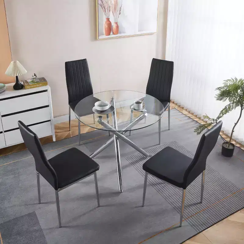 Dining Chair Set of 4, Faux Leather Upholstered Chair with Golden/Chrome Metal Legs, Kitchen & Dining Chairs - ModernLuxe