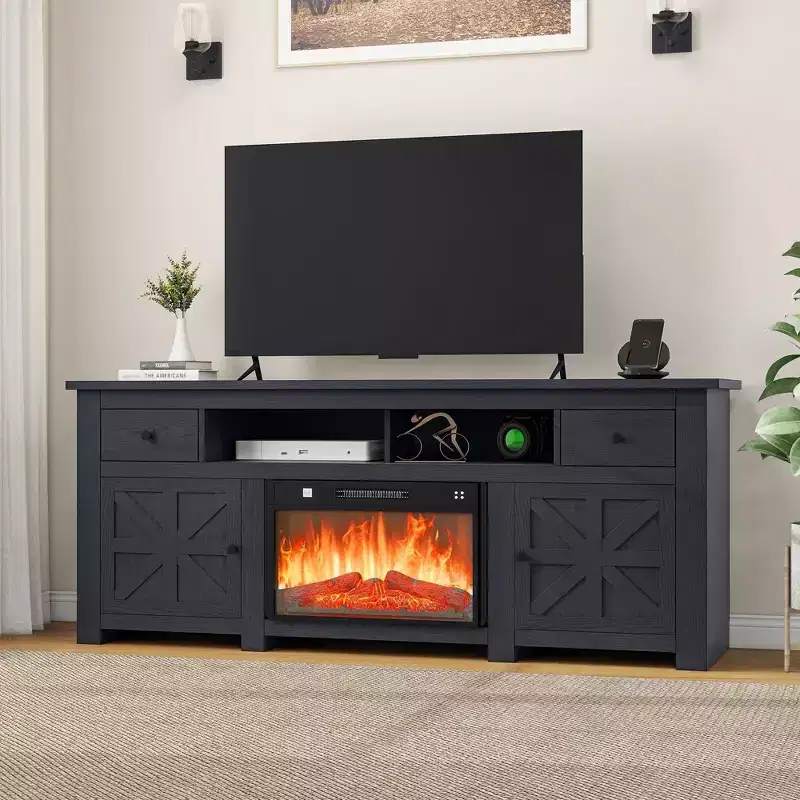 Fireplace TV Stand for TVs up to 80 Inches, Entertainment Center with Storage Drawers & Cabinets for Living Room