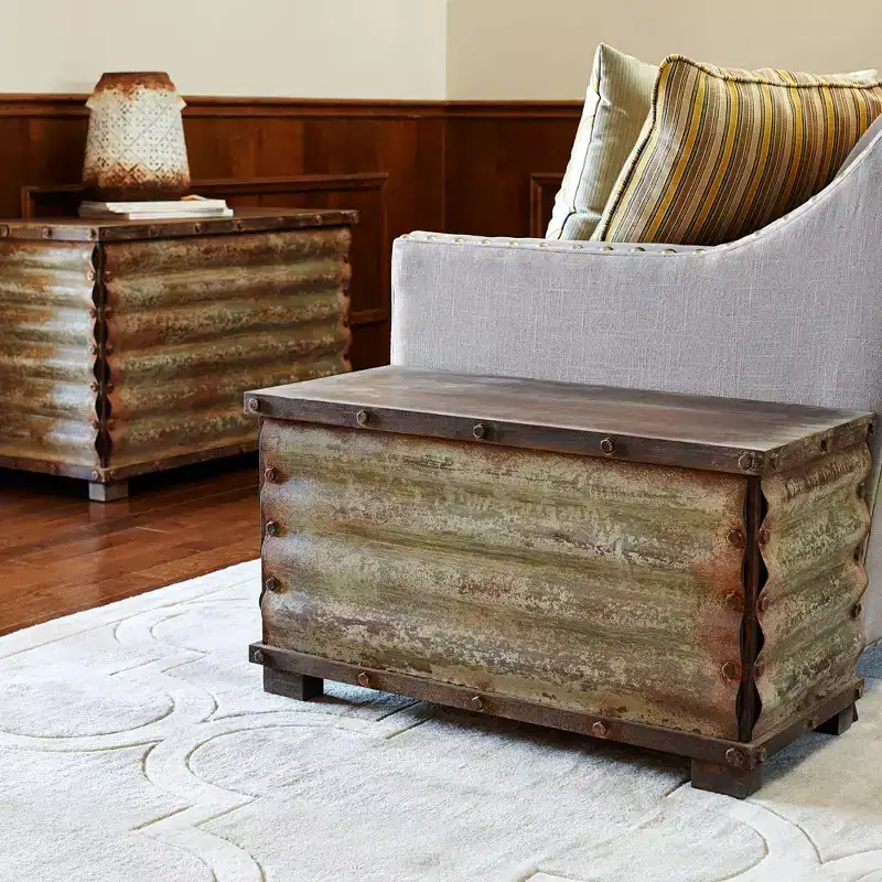 Household Essentials Decorative Trunk, Rustic, Large, Driftwood and Silver