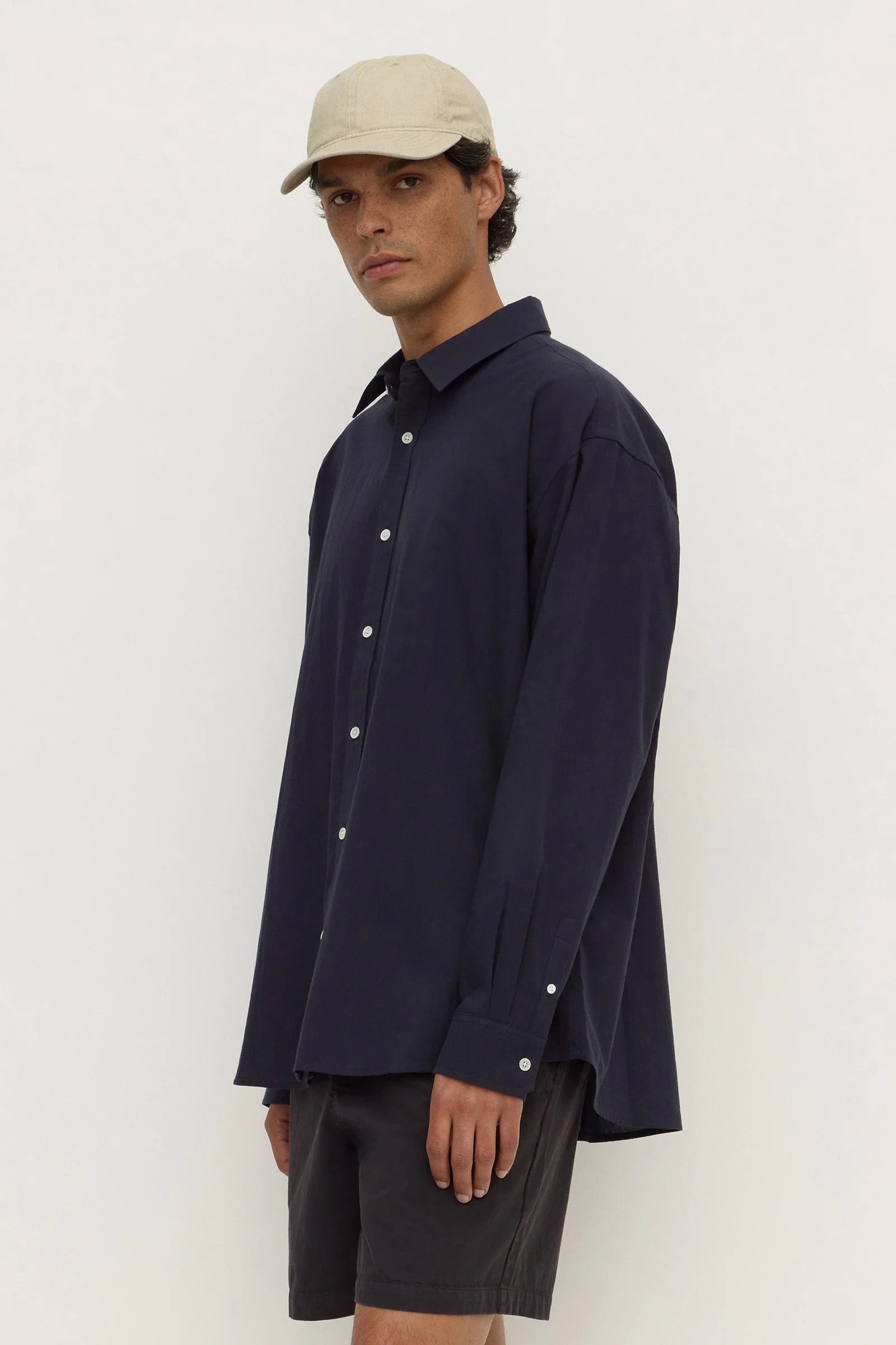 True Navy Cotton Voile Long Sleeve Shirt
