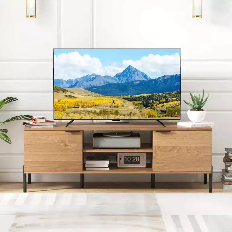 2-Door TV Stand with Charging Station for TVs up to 65 Inches