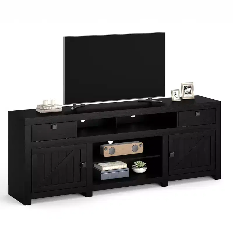 Farmhouse TV Stand for Tv Up to 80 Inches, Long Entertainment Center with 4 Storage Drawers & 3 Open Shelf, Television Consoles Stands for Living Room