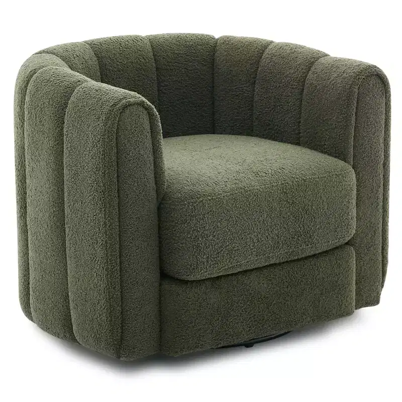 Modern Swivel Accent Chair, 360Rotating Barrel Armchair with Striped Backrest, Round Lounge Chair, Comfy Reading Chair for Bedroom Nursery, Green