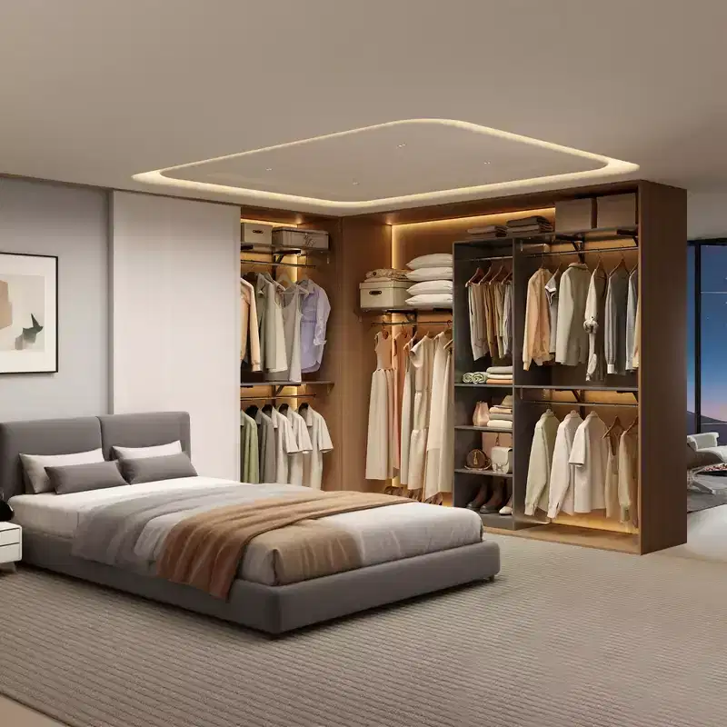Gray 96x16x75 Heavy Duty Wood Closet Organizer - 4 Rods & 5 Shelves, Fits 5-10 ft Spaces
