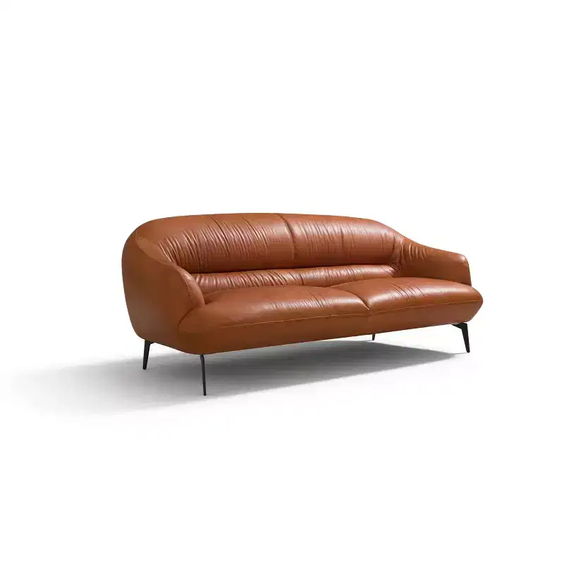 88" Leonia Sofa Cognac Leather - Acme Furniture: Contemporary Metal Legs, Plush Upholstery