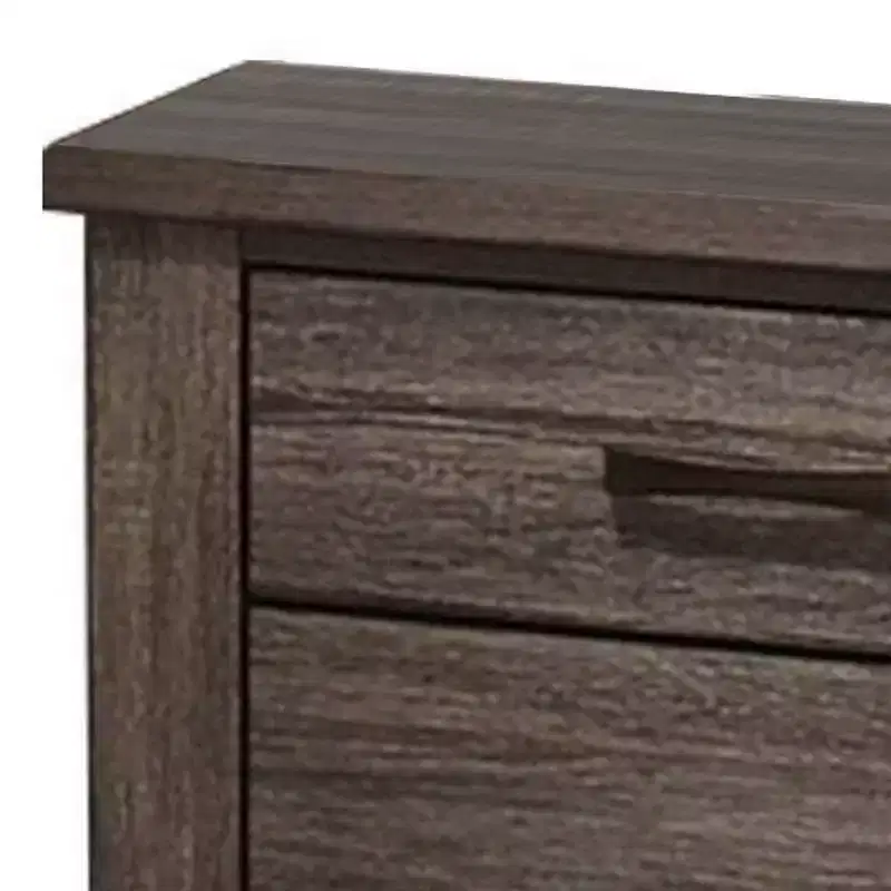 24 Inch Rustic Drawer Nightstand, Sleek Metal Bar Handles, Oak Gray