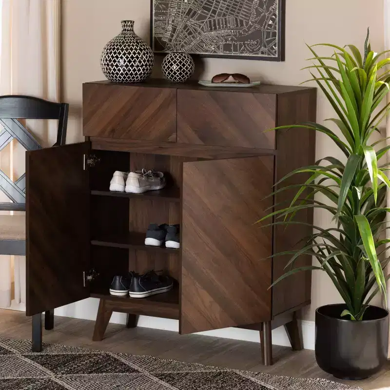 Wood Shoe Cabinet, Walnut Brown, Entryway Storage, Holds 12 Pairs