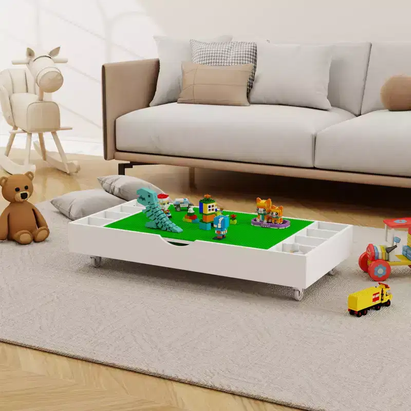 2-in-1 Rollaway Kids Play Table and Toy Organizer