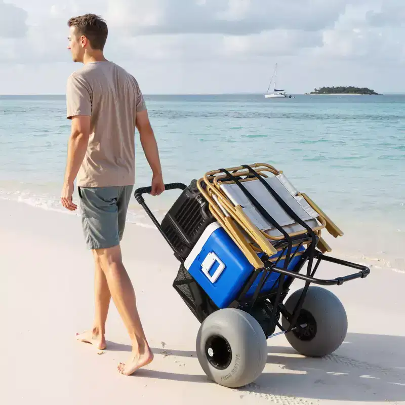 VEVOR Beach Dolly with Big Wheels for Sand, 18 x 15 Cargo Deck, Folding Sand Cart with 12 Balloon Wheels, 165 lbs Loading Capacity, Black